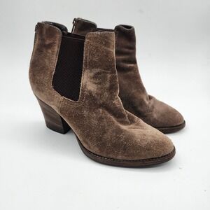 Aquatalia Brown Suede Block Heel Leather Ankle Chelsea Booties Women's Size 7